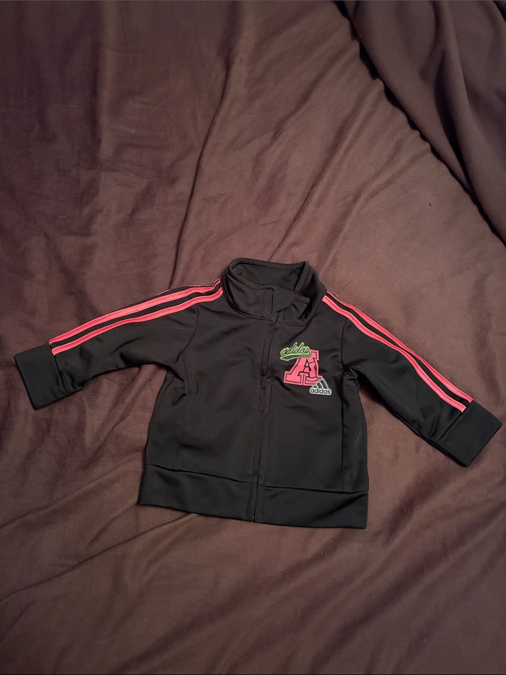 Adidas Black Infant Track Jacket with Pink Stripes